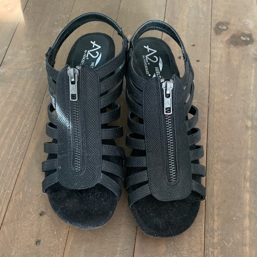A2 by Aerosoles Black Open Toe Shoes, Size 7